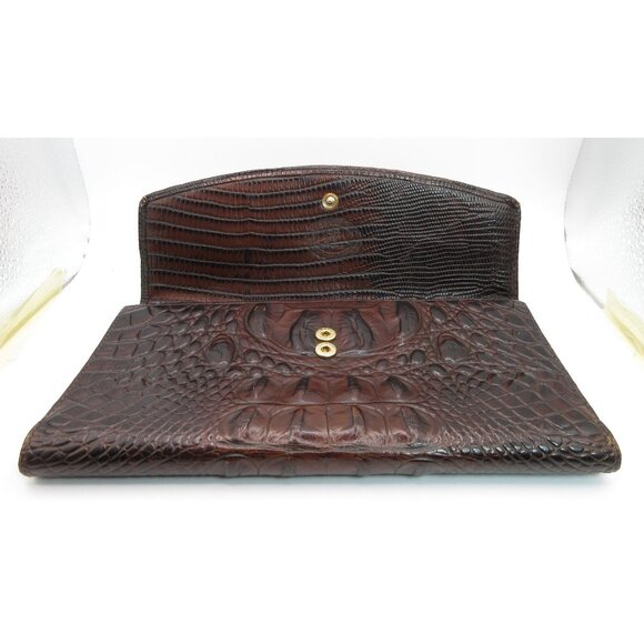 Vintage Brahmin  Alligator Embossed Leather Brown Clutch Wallet Organizer USA - Picture 3 of 11
